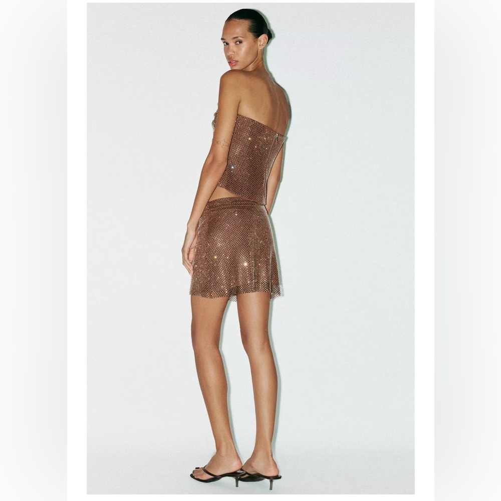 NWT Zara Rhinestone Skirt Brown Size Medium